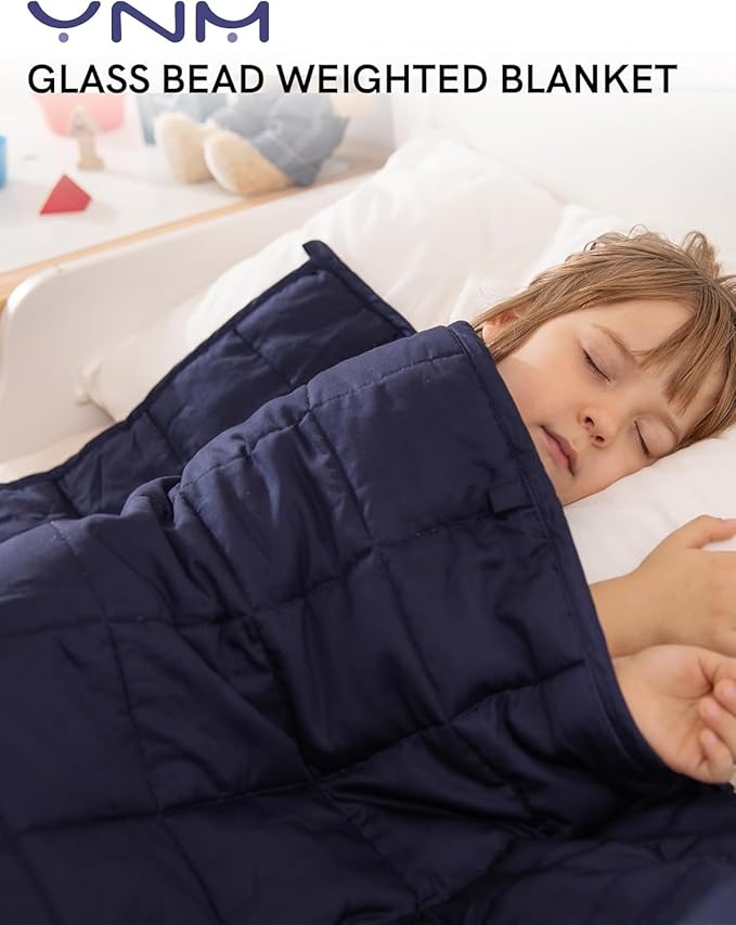 YnM Exclusive Kids Weighted Blanket, Soothing Cotton, Smallest Compartments with Glass Beads, Bed Blanket for One Person of 60lbs, Ideal for Twin Bed (41x60 Inches, 7 Pounds, Navy)