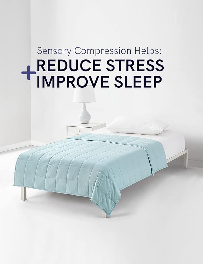 YnM Weighted Blanket,Heavy 100 Percent Oeko-Tex Certified Cotton Material, Bed Blanket for One Person of 210lbs, Ideal for Queen/King Bed (60x80 Inches, 22 Pounds, Light Blue)