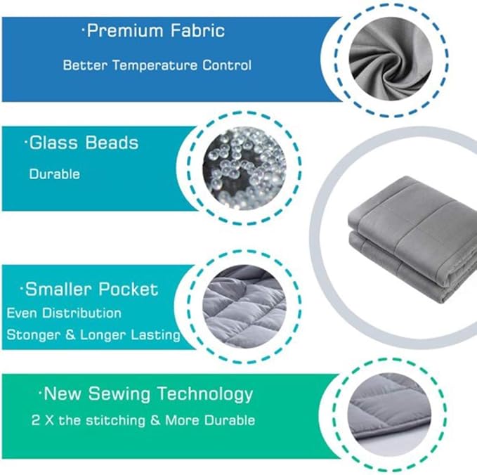 Waowoo Adult Weighted Blanket Queen Size (15lbs 60"x80") Heavy Blanket with Premium Glass Beads, (Dark Grey