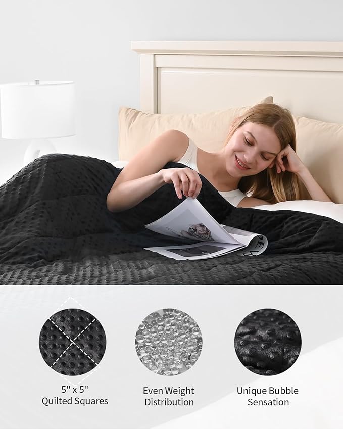 Mr. Sandman Weighted Blanket for Adults, Heavy Blanket for Woman,Man Sleeping/Calm, Soft and Cozy Weighted Throw Blankets, Machine Washable, 60 x 80in, 15 lbs, Black