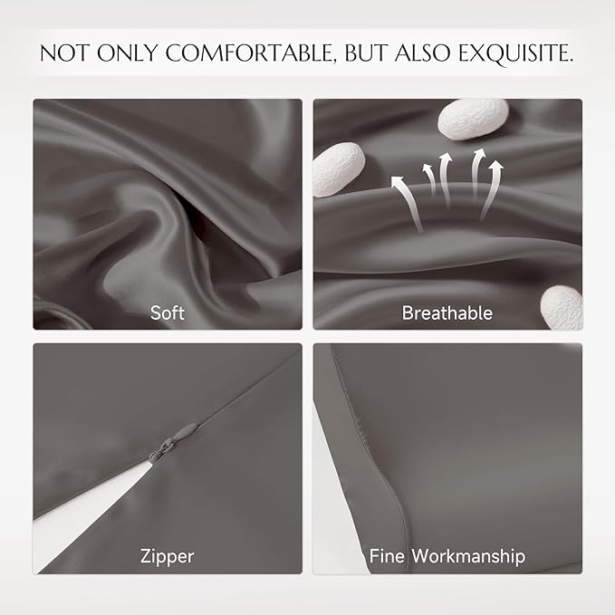 THXSILK 19 Momme 100% Mulberry Silk Pillowcase for Contour Memory Foam Pillow, Contour Pillow Case Cover, Cervical Pillow Case, Pack of 1(Charcoal, 21"x14.5"x4.9"/4.2")