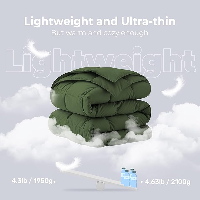 Soft Lightweight Down Blanket for Bed Sofa Couch Indoor and Outdoor Use, Warm and Fluffy Throw Blanket, Olive, King Size (108"X88")