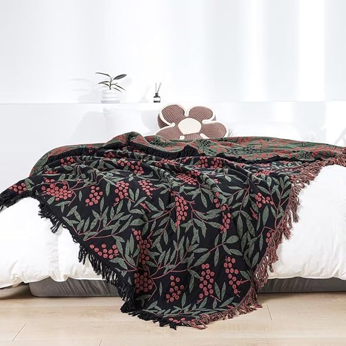 Summer Boho Throw Blankets for Bed Couch All Season Cotton Throw Blankets 80"x90" Premium Knitted Warm Boho King Quilt for Farmhouse Lightweight Decor Blankets Best Gifts for Women