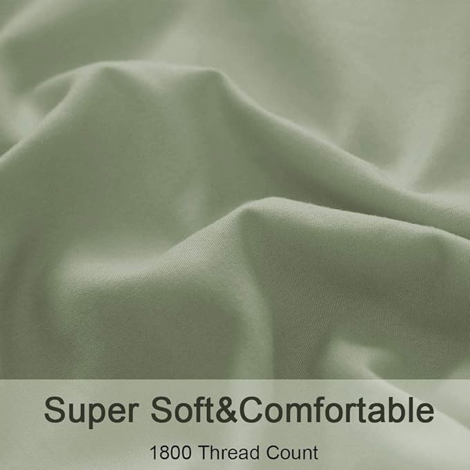 SONORO KATE Bed Sheet Set Super Soft Microfiber 1800 Thread Count Luxury Egyptian Sheets 16-Inch Deep Pocket,Wrinkle and Hypoallergenic-4 Piece (Sage, King)