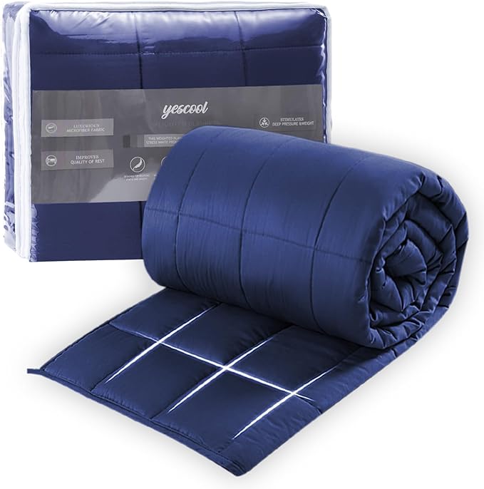 yescool Weighted Blanket for Adults (20 lbs, 88” x 104”, Blue) Cooling Heavy Blanket for Sleeping Perfect for 190-210 lbs, Queen Size Breathable Blanket with Premium Glass Bead, Machine Washable
