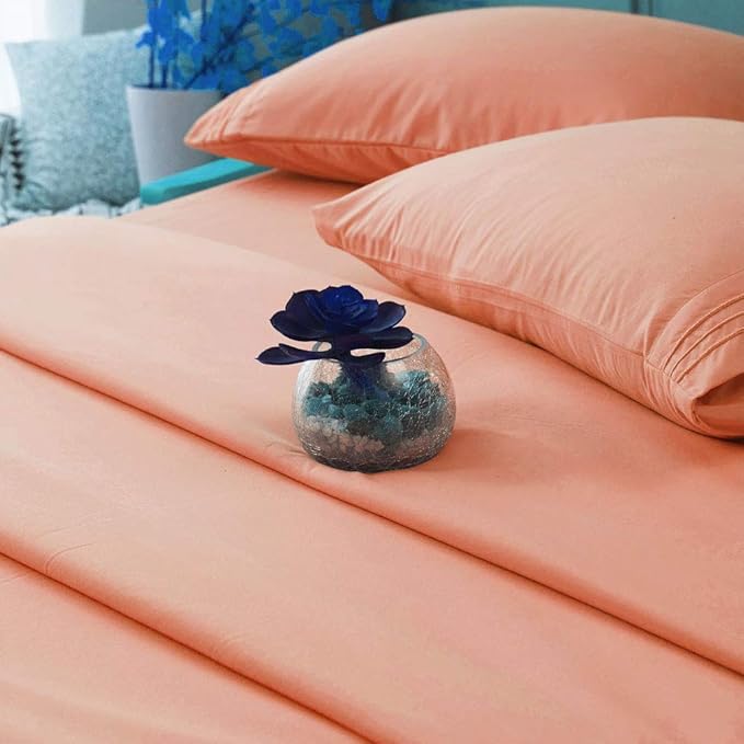 SONORO KATE Bed Sheet Set Super Soft Microfiber 1800 Thread Count Luxury Egyptian Sheets 16-Inch Deep Pocket,Wrinkle and Hypoallergenic-4 Piece (Coral, Full)