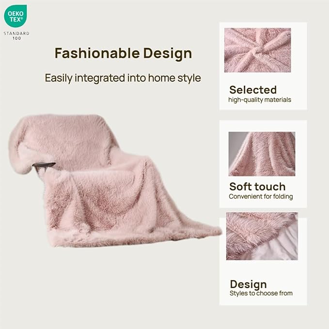 Luxury Fluffy Faux Fur Throw Blanket,Thick Fluffy Fuzzy Cozy Blanket,Plush Blankets for Couch, Sofa, Chair, Bed-Pink,50x60
