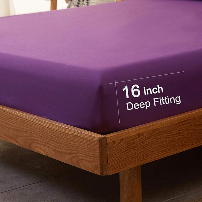 SONORO KATE Bed Sheet Set Super Soft Microfiber 1800 Thread Count Luxury Egyptian Sheets 16-Inch Deep Pocket Wrinkle and Hypoallergenic-4 Piece(King Purple)