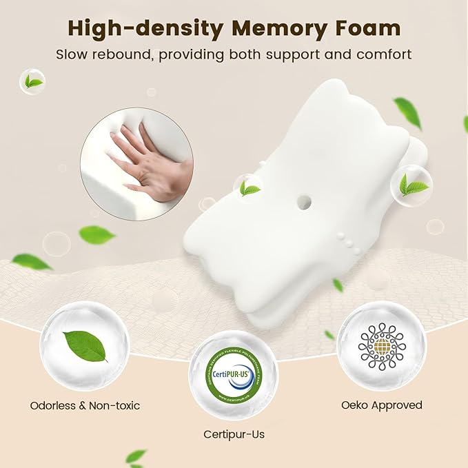 Cervical Pillow for Neck Pain Relief, Memory Foam Pillows for Sleeping, Ergonomic Orthopedic Pillow with Cooling Pillowcase, Contour Neck Support Pillow for Side, Back and Stomach Sleepers