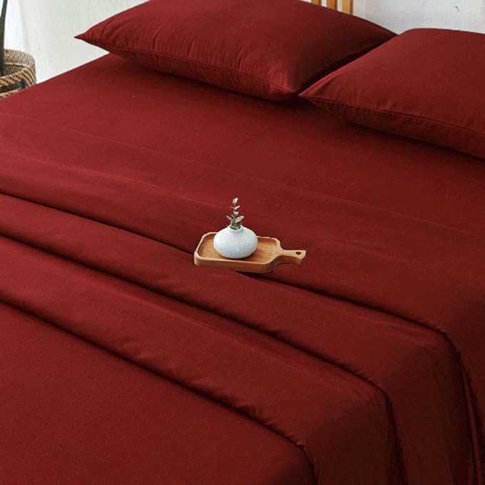 SONORO KATE Bed Sheet Set Super Soft Microfiber 1800 Thread Count Luxury Egyptian Sheets 16-Inch Deep Pocket,Wrinkle and Hypoallergenic-3 Piece (Burgundy, Twin)