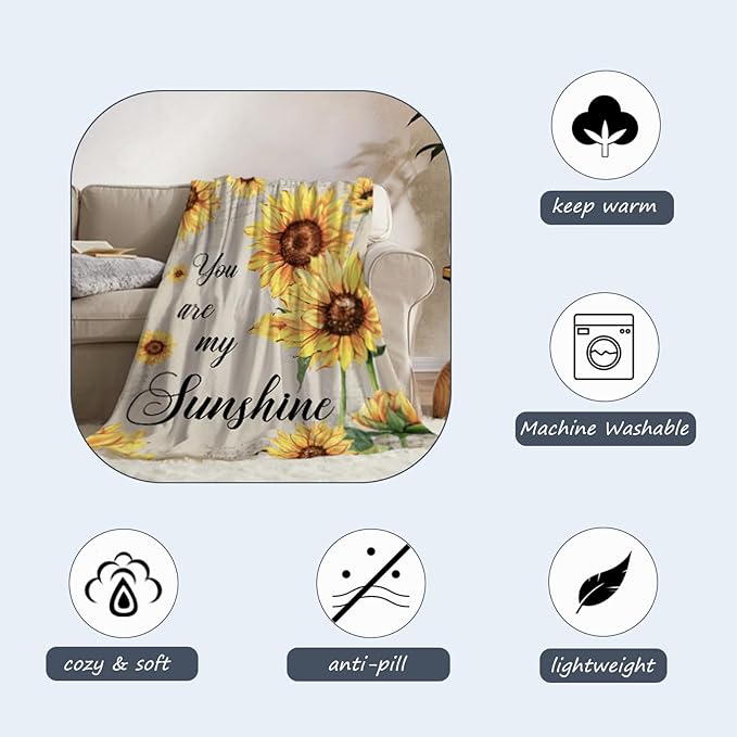 Neatee Living Sunflower Decorative Throw Blanket Twin Size Spring Summer Floral Blanket for Couch Sofa Bed Soft Cozy Fleece Blankets Yellow Flower Home Decoration Blanket Gift for Women 60x80