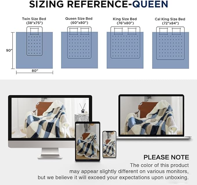 PU MEI Sherpa Fleece Throw Blanket 80" x 90" Full/Queen Reversible Plush Fluffy Extra Large Big Blanket Lattice Flannel Blankets for Sofa Couch Bed (Grey-Soft Blue, 80"*90")