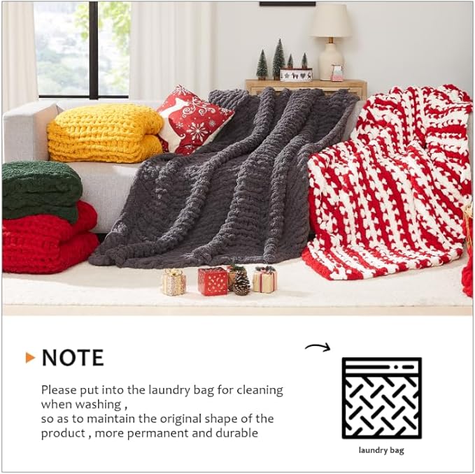 L'AGRATY Chunky Knit Blanket Throw: 50''x60'' Chenille Chunky Knitted Throw Blanket for Bed Couch - Handmade Thick Big Cable Knit Blanket - Large Crochet Rope Blanket for Home Decor(Aqua)
