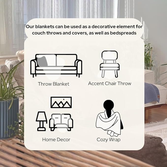 100% Organic Turkish Cotton Throw Blanket - GOTS Certified, Cozy - Perfect for Couch, Bed, and Home Decor - Boho Vintage Knit Alina (White, 50x60)