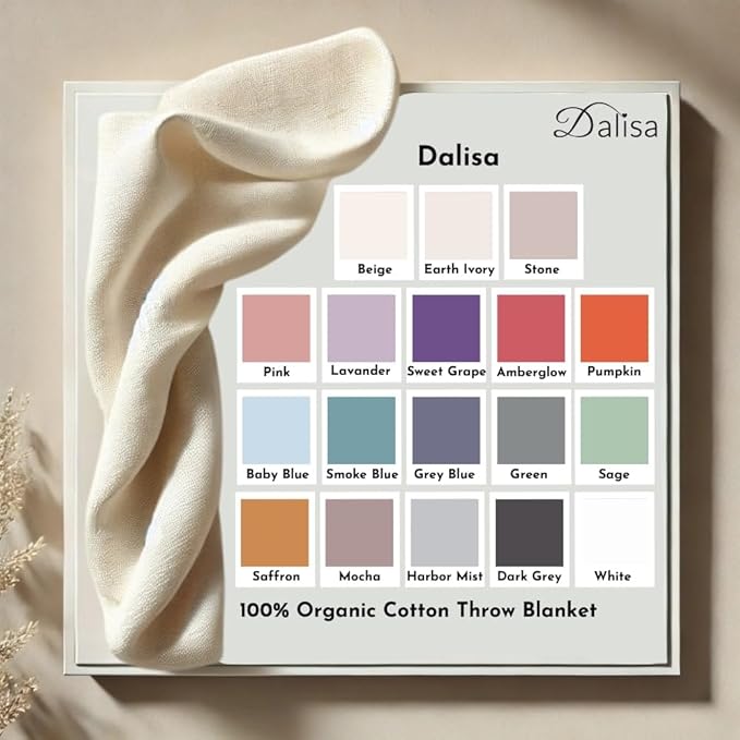 100% Organic Turkish Cotton Throw Blanket - GOTS Certified, Cozy - Perfect for Couch, Bed, and Home Decor - Boho Vintage Knit Alina (Harbor Mist, 50x60)