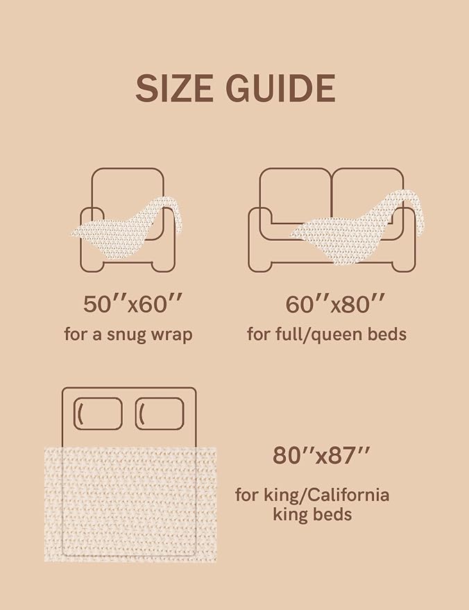 Chunky Cotton Knit Throw Blanket, Light Weight Cable Knit Throws for Bed Couch Sofa, Comfy & Relaxing, Decorative Piece for Farmhouse Modern Rustic Scandinavian Chic Vibe, Beige 60x80 Inches