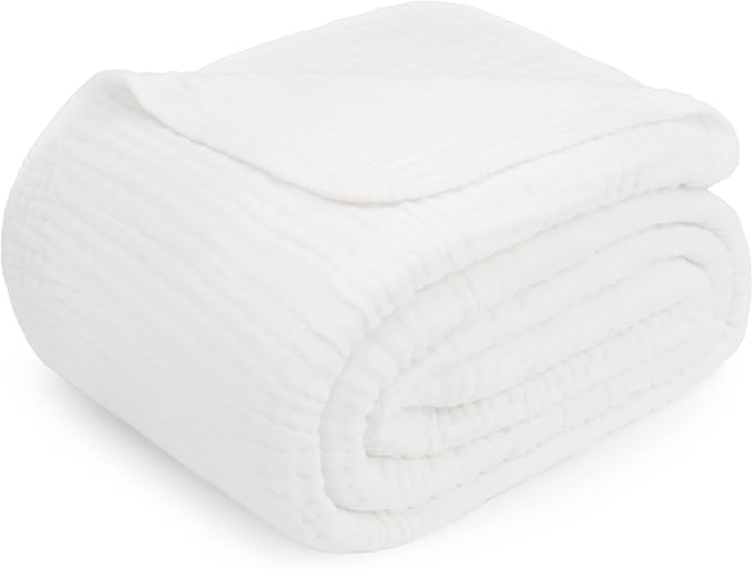 Comfy Cubs Muslin Blanket for Adults Queen 90" x 90" - 6 Layer Soft, Breathable & Lightweight Muslin Adult Blanket - Machine Washable & Designed in The US Bedding for All Seasons - White