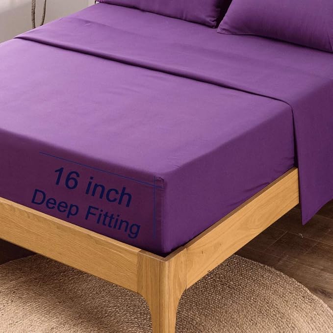 SONORO KATE Bed Sheet Set Super Soft Microfiber 1800 Thread Count Luxury Egyptian Sheets 18-Inch Deep Pocket,Wrinkle and Hypoallergenic-6 Piece (Purple, King-6 Piece)