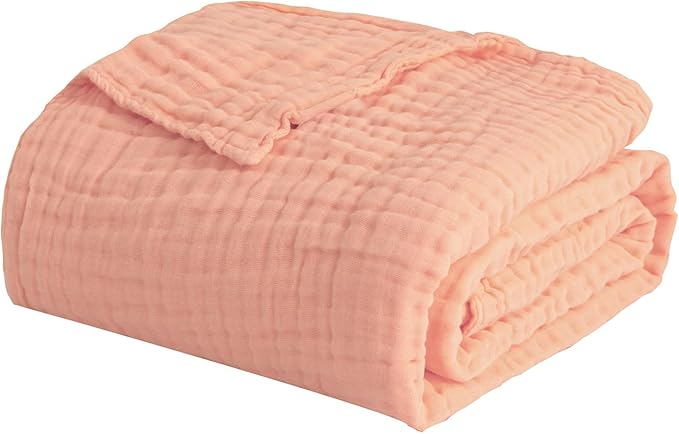 EMME Muslin Cotton Throw Blankets for Couch Breathable Gauze Blanket All Season Soft and Lightweight Pre-Washed Cotton Blanket (Pink, 60"x80")