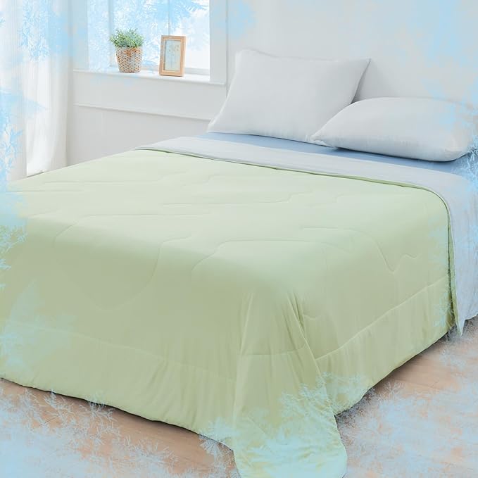 EMME Cooling Comforter Queen Size, Double-Sided Cooling Blanket for Hot Sleepers, Q-Max>0.45 Breathable Summer Quilt for Night Sweater, Cold Touch Lightweight Duvet Insert (Green,90 x 90)