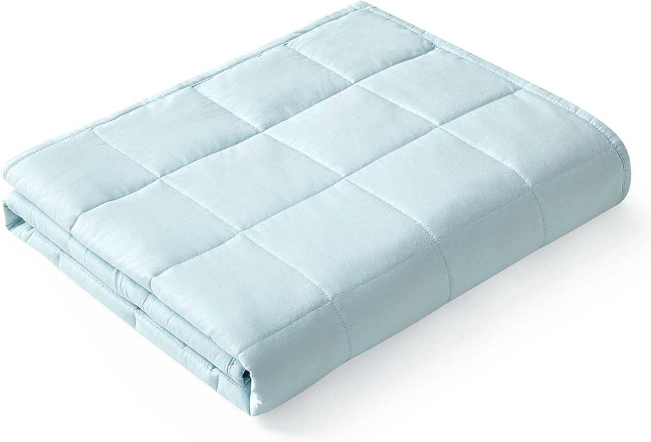 YnM Weighted Blanket,Heavy 100 Percent Oeko-Tex Certified Cotton Material, Bed Blanket for One Person of 190lbs, Ideal for Queen/King Bed (60x80 Inches, 20 Pounds, Light Blue)