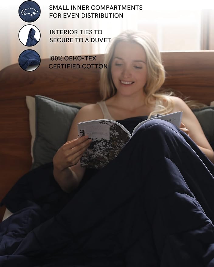 YnM Weighted Blanket,Heavy 100 Percent Oeko-Tex Certified Cotton Material, Bed Blanket for One Person of 160lbs, Ideal for Queen/King Bed (60x80 Inches, 17 Pounds, Navy)