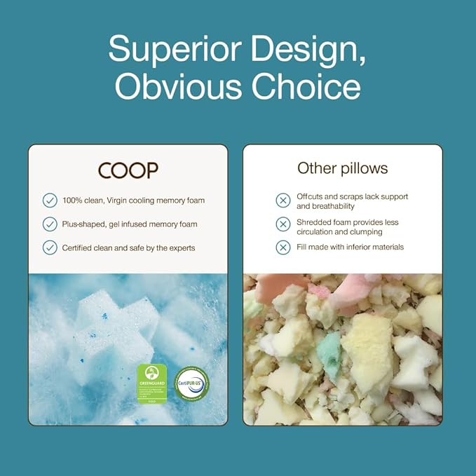 Coop Home Goods Cool+ Crescent Adjustable Pillow, King Size Plus Shaped Memory Foam Pillows with Cooling Gel, Neck Support, Back or Side Sleeper Pillow, CertiPUR US/GREENGUARD Gold