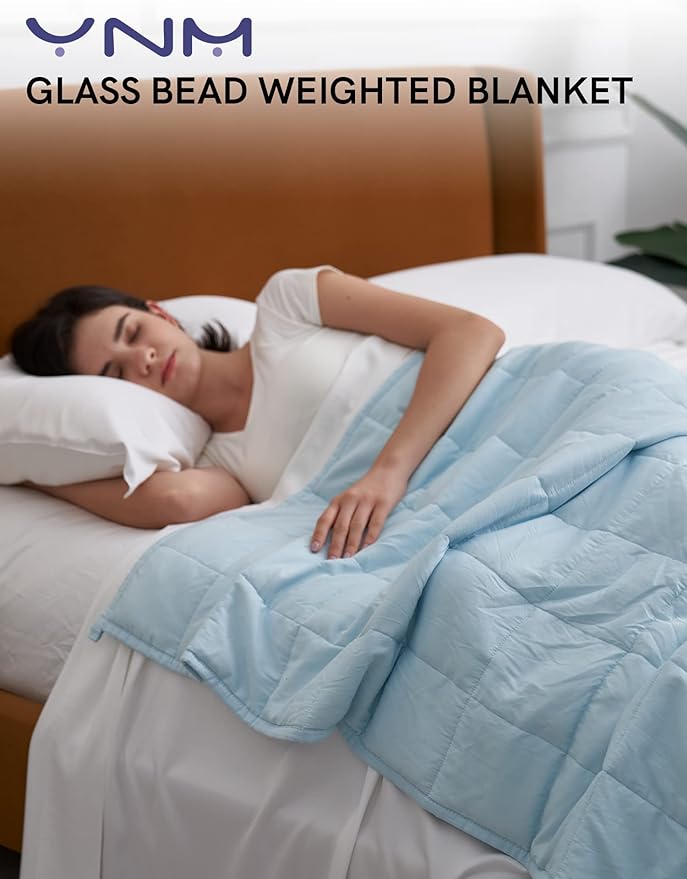 YnM Weighted Blanket,Heavy 100 Percent Oeko-Tex Certified Cotton Material, Bed Blanket for One Person of 140lbs, Ideal for Queen/King Bed (60x80 Inches, 15 Pounds, Light Blue)