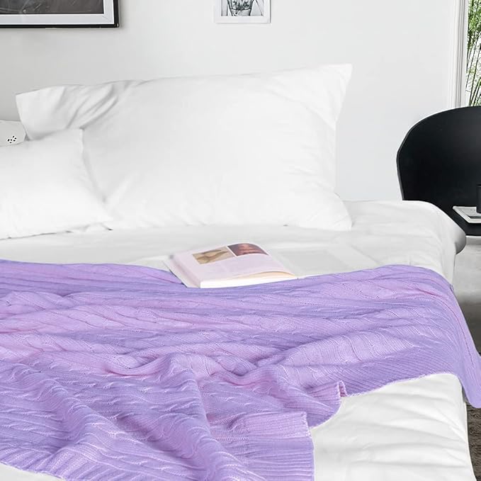 NTBAY 100% Pure Cotton Twin (60x80) Cable Knit Throw Blanket, Super Soft Warm Knitted Blanket for Bed, Sofa, Chair, Couch - Extra Cozy, Machine Washable, Comfortable Home Decor, Orchid