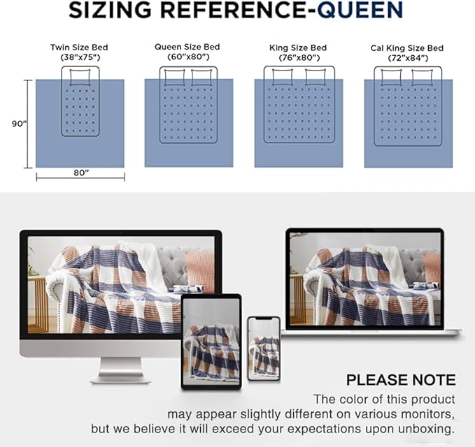PU MEI Sherpa Blanket Full/Queen Plaid Thick Bed Blanket, 90”*80” Super Soft Flannel Fuzzy Fleece Reversible Velvet Plush Warm Blanket for Couch (Grey-Check, 80"*90")