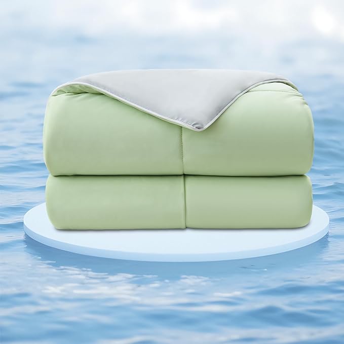 EMME Cooling Comforter Queen Size, Double-Sided Cooling Blanket for Hot Sleepers, Q-Max>0.45 Breathable Summer Quilt for Night Sweater, Cold Touch Lightweight Duvet Insert (Green,90 x 90)