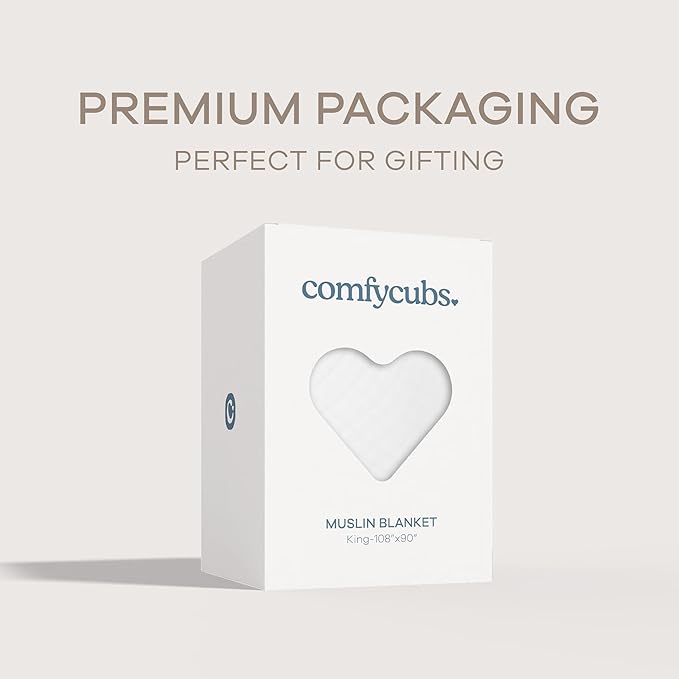 Comfy Cubs Muslin Blanket for Adults King 108" x 90" - 6 Layer Soft, Breathable & Lightweight Muslin Adult Blanket - Machine Washable & Designed in The US Bedding for All Seasons - White