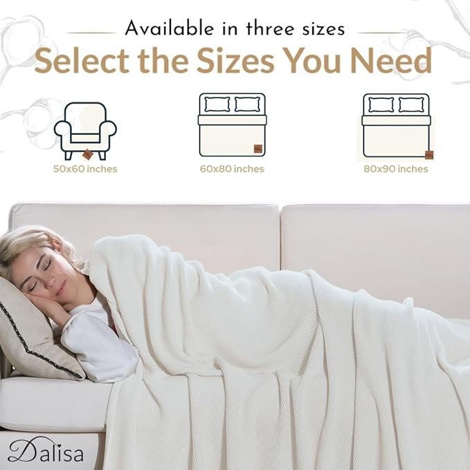 100% Organic Turkish Cotton Throw Blanket - GOTS Certified, Cozy - Perfect for Couch, Bed, and Home Decor - Boho Vintage Knit Alina (White, 80x90)