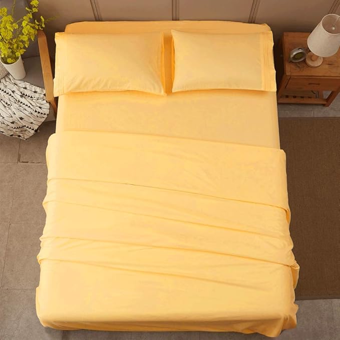 SONORO KATE Bed Sheet Set Super Soft Microfiber 1800 Thread Count Luxury Egyptian Sheets 16-Inch Deep Pocket,Wrinkle and Hypoallergenic-4 Piece (Yellow, King)