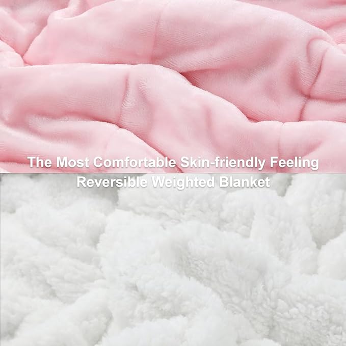 Alomidds Sherpa Fleece Weighted Blanket for Adults(15lbs Twin Size) Heavy Blanket with Fluffy Warm Thick Sherpa & Cozy Soft Flannel Snuggle Great for Sofa Bed Calming, 48x72 inches, Pink