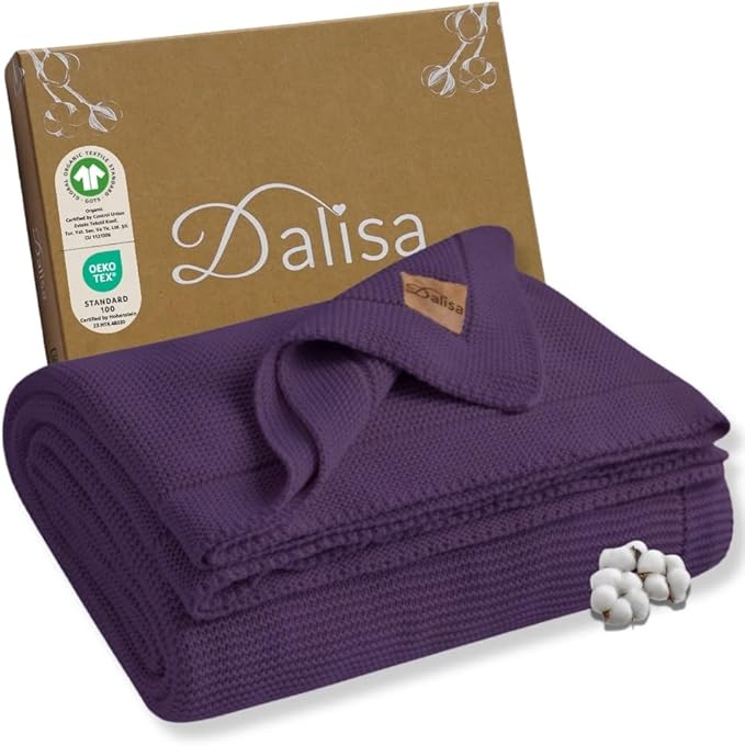 100% Organic Turkish Cotton Throw Blanket - GOTS Certified, Cozy - Perfect for Couch, Bed, and Home Decor - Boho Vintage Knit Alina (Sweet Grape, 60x80)