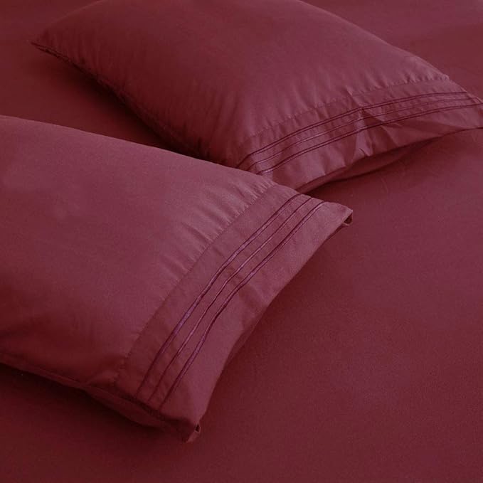 SONORO KATE Bed Sheet Set Super Soft Microfiber 1800 Thread Count Luxury Egyptian Sheets 18-Inch Deep Pocket,Wrinkle and Hypoallergenic-6 Piece (Burgundy, Twin XL-6 Piece)