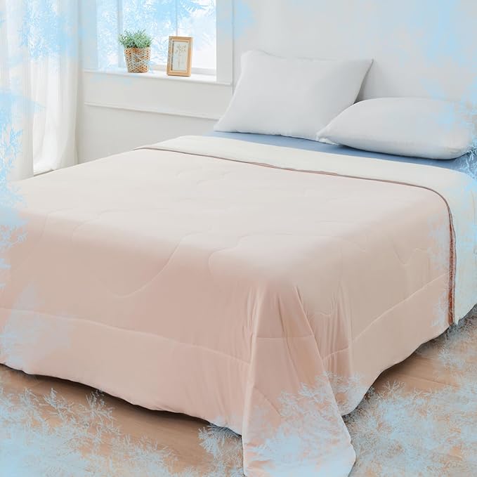 EMME Cooling Comforter King Size, Double-Sided Cooling Blanket for Hot Sleepers, Q-Max>0.45 Breathable Summer Quilt for Night Sweater, Cold Touch Lightweight Duvet Insert (Pink,106 x 90)