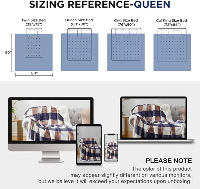 PU MEI Sherpa Blanket Full/Queen Plaid Thick Bed Blanket, 90”*80” Super Soft Flannel Fuzzy Fleece Reversible Velvet Plush Warm Blanket for Couch (Navy Check, 80"*90")
