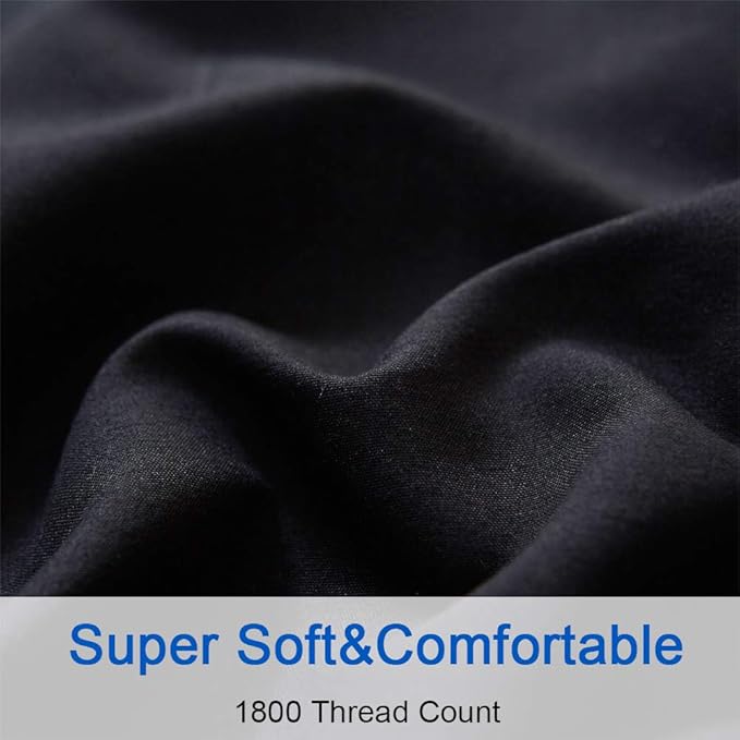 SONORO KATE Bed Sheet Set Super Soft Microfiber 1800 Thread Count Luxury Egyptian Sheets 18-Inch Deep Pocket Wrinkle and Hypoallergenic-4 Piece(Full Black)