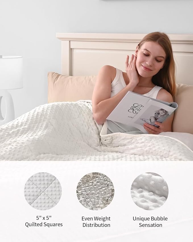 Mr. Sandman Weighted Blanket for Adults, Heavy Blanket for Woman,Man Sleeping/Calm, Soft and Cozy Weighted Throw Blankets, Machine Washable, 48 x 72in, 15 lbs, White