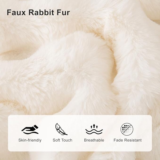 AMWAN Cozy Faux Fur Couch Cover Large Fuzzy Blanket for Sofabed,Loveseat Thick Cozy Shaggy Sofa Slipcover for Sectional,L Shaped Sofa Pets Multifunctional Throws Living Room Decor,Cloud White,71x134’’
