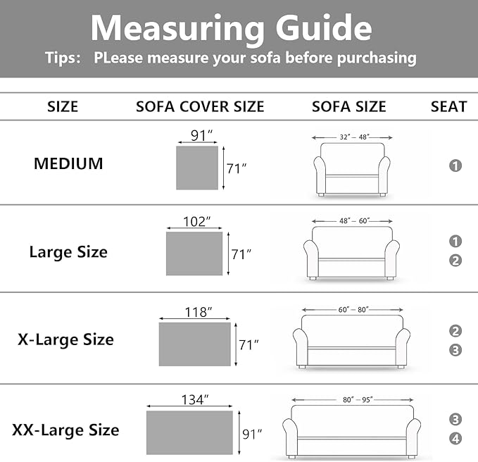 MEETSKY Couch Cover Sofa Covers for 3 Cushion Couch Sofa Slipcovers for Most Shape Sofas Cover Protector Washable Soft Fabric Throw Couch Cover for Living Room(XX-Large: 91" x 134", Light Grey)