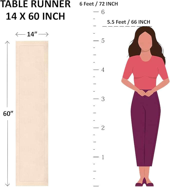 Solino Home Light Grey Table Runner 60 Inches - Cotton Linen Hemstitch Coffee Table Runner 14 x 60 Inch Ideal for Dresser Tables - Summer, Fall, Autumn, Halloween