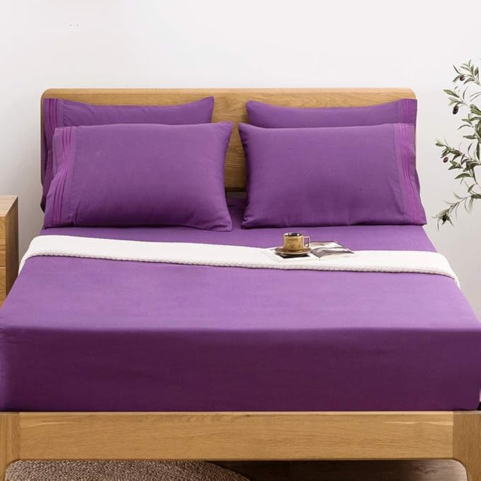 SONORO KATE Bed Sheet Set Super Soft Microfiber 1800 Thread Count Luxury Egyptian Sheets 18-Inch Deep Pocket,Wrinkle and Hypoallergenic-6 Piece (Purple, Twin XL-6 Piece)