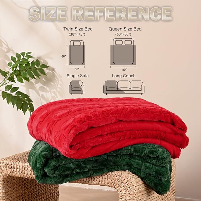 Krifey Oversized Faux Fur Blanket, Super Soft Cozy Blanket, Luxury Fluffy Throw Blanket Fuzzy Bed Throw, Plush Christmas Blanket Gift for Women, Red, 60" x 80"