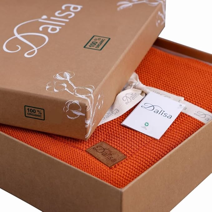 100% Organic Turkish Cotton Throw Blanket - GOTS Certified, Cozy - Perfect for Couch, Bed, and Home Decor - Boho Vintage Knit Alina (Harvest Pumpkin, 60x80)