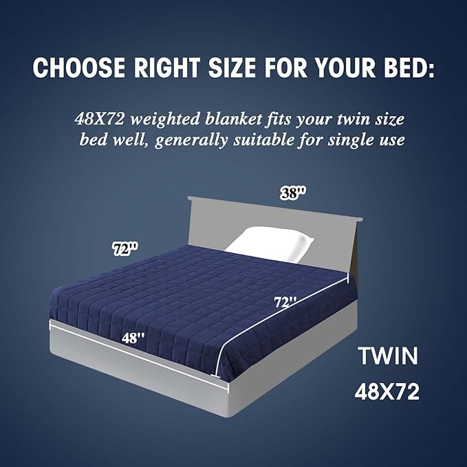 yescool Weighted Blanket for Adults (10 lbs, 48" x 72", Blue) Cooling Heavy Blanket for Sleeping Perfect for 90-110 lbs, Twin Size Breathable Blanket with Premium Glass Bead, Machine Washable