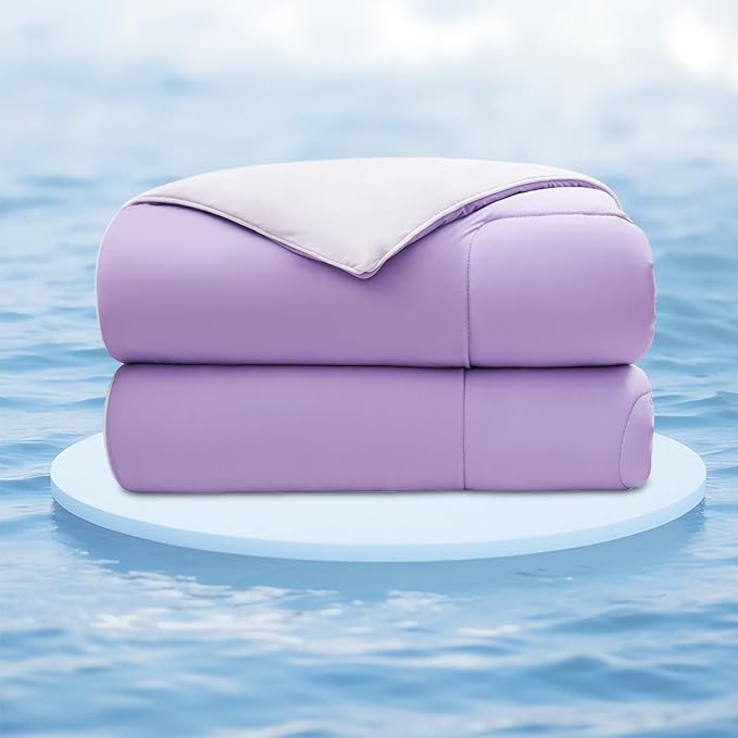 EMME Cooling Comforter King Size, Double-Sided Cooling Blanket for Hot Sleepers, Q-Max>0.45 Breathable Summer Quilt for Night Sweater, Cold Touch Lightweight Duvet Insert (Purple,106 x 90)