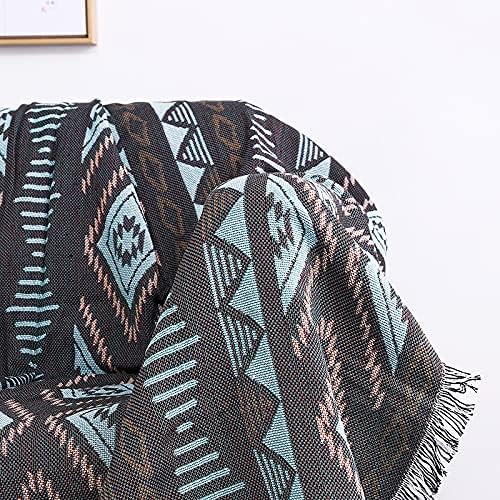 Luxlovery Beige Bohemian Sofa Throw Blankets Ethnic Woven Boho Geometric White and Khaki Throw Blanket for Couch Aztec Bed Throws Oversized Chair Sofa Cover with Tassels(63"x102")
